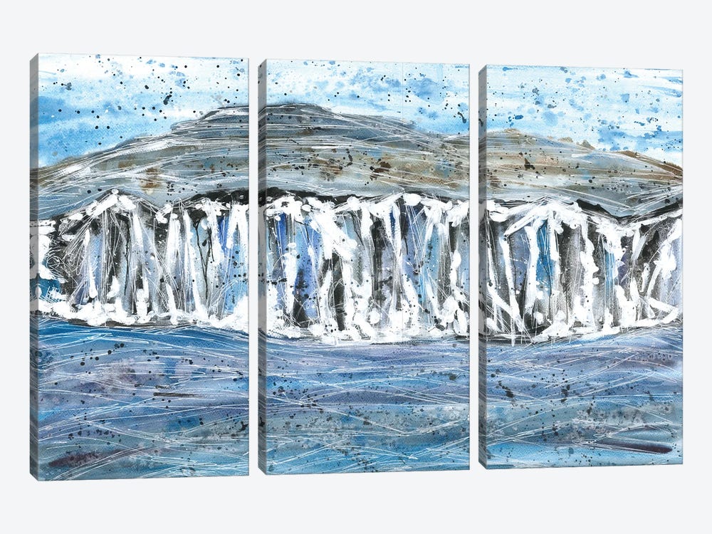 Blue Ocean Coast Watercolor by Ana Ozz 3-piece Canvas Print
