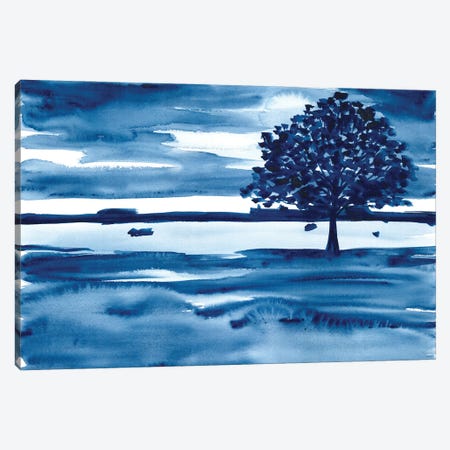 Watercolor Landscape With Dark Blue Tree Canvas Print #AOZ36} by Ana Ozz Art Print