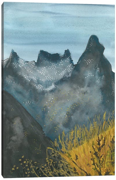 Blue Snowy Mountains Watercolor Canvas Art Print - Ana Ozz