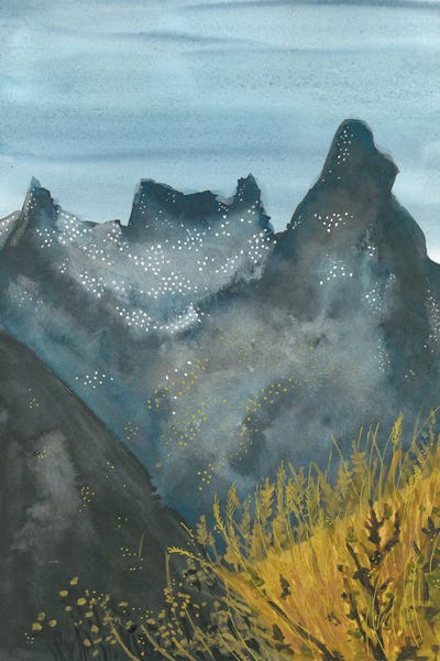 Ana Ozz: Blue Snowy Mountains Watercolor by Ana Ozz