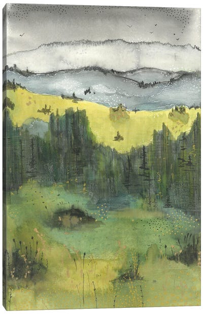 Green Watercolor Landscape, Blue Mountains Canvas Art Print - Ana Ozz
