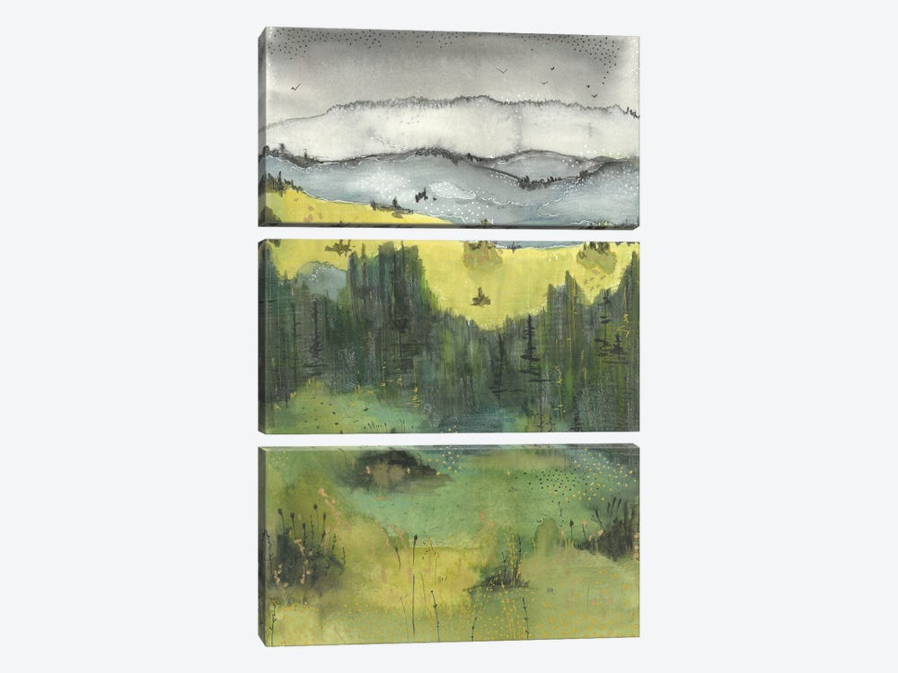 Green Watercolor Landscape, Blue Mountains by Ana Ozz 3-piece Canvas Artwork