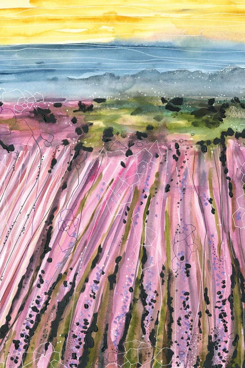 Watercolor Purple Lavender Fields