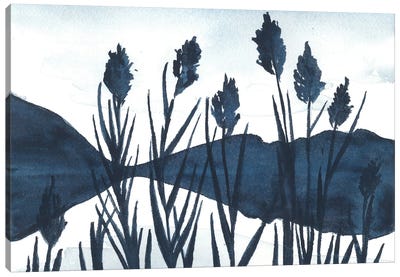 Dark Blue Mountain Landscape Canvas Art Print - Ana Ozz