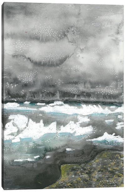 Grey Ice Iceland Watercolor Landscape Canvas Art Print - Iceland Art