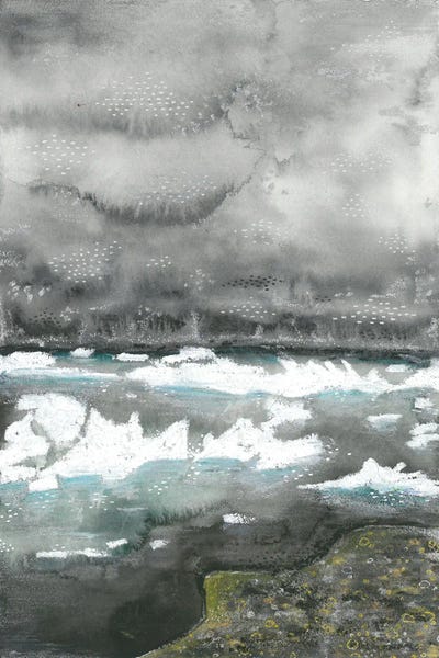 Ana Ozz: Grey Ice Iceland Watercolor Landscape by Ana Ozz