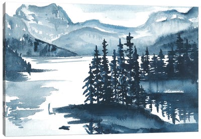 Blue Mountain Watercolor Landscape Canvas Art Print - Ana Ozz