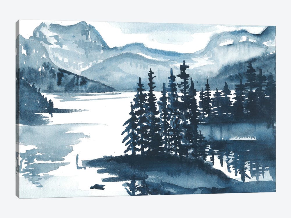 Blue Mountain Watercolor Landscape by Ana Ozz 1-piece Canvas Print