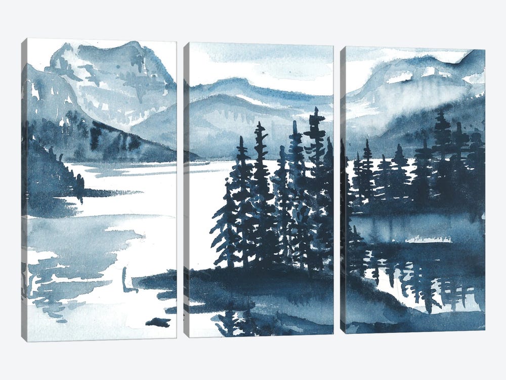 Blue Mountain Watercolor Landscape by Ana Ozz 3-piece Canvas Art Print