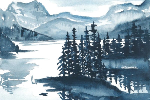 Subtle Landscapes: Blue Mountain Watercolor Landscape by Ana Ozz