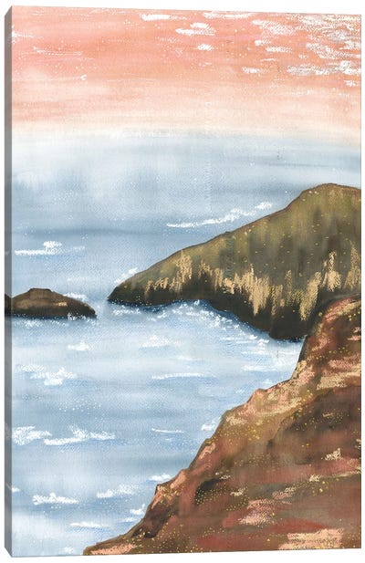 Golden Mountains At Pink Sunset Canvas Art Print - Contemporary Coastal