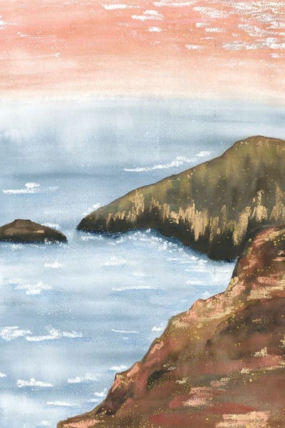 Contemporary Coastal: Golden Mountains At Pink Sunset by Ana Ozz