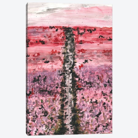 Pink Flower Field, Watercolor Landscape Canvas Print #AOZ59} by Ana Ozz Canvas Wall Art