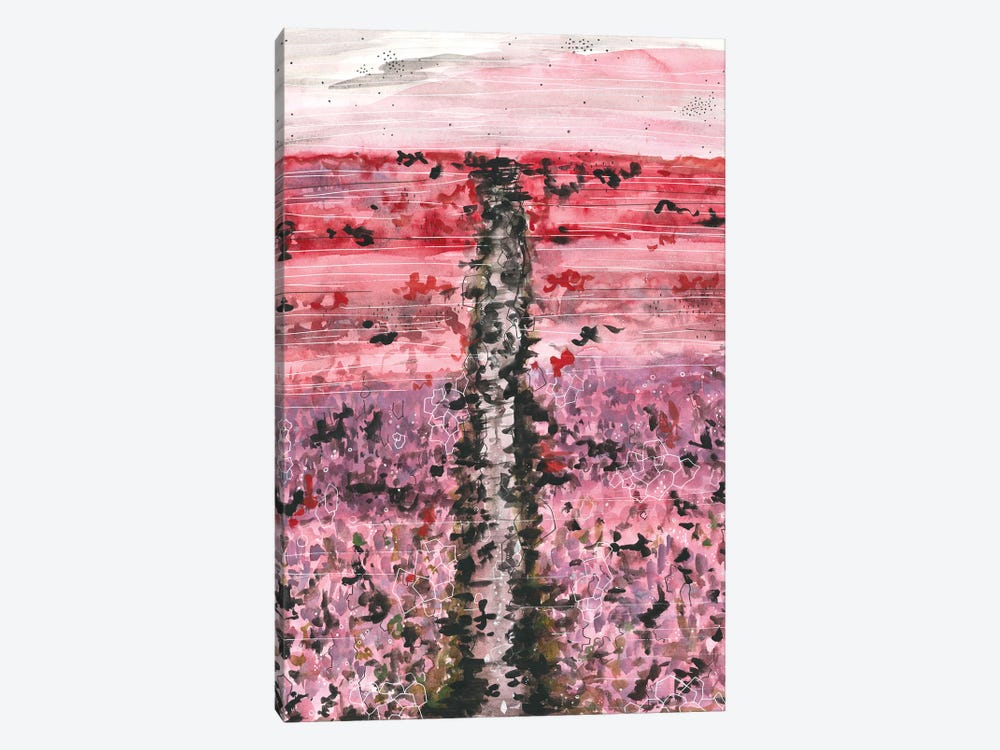 Pink Flower Field, Watercolor Landscape by Ana Ozz 1-piece Canvas Art