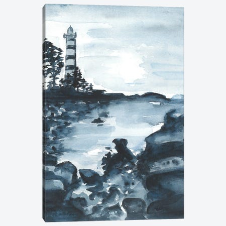 Blue Watercolor Lighthouse Canvas Print #AOZ5} by Ana Ozz Art Print