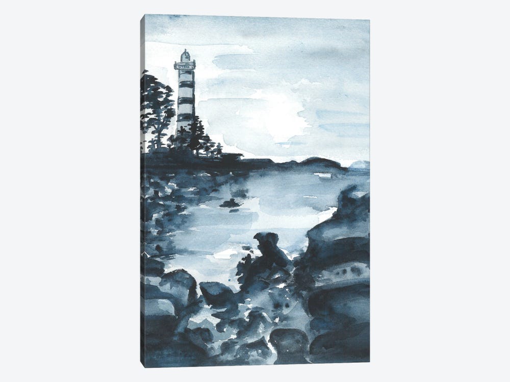 Blue Watercolor Lighthouse by Ana Ozz 1-piece Canvas Art