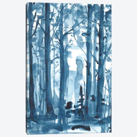 Blue Foggy Forest Watercolor Canvas Print #AOZ60} by Ana Ozz Canvas Art Print