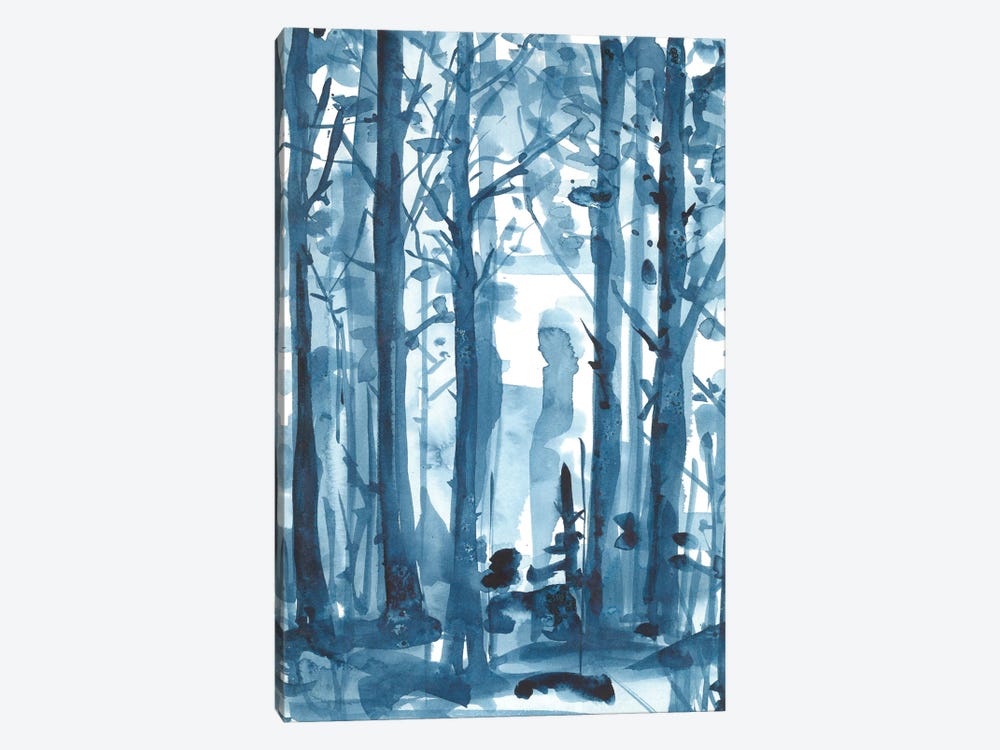 Blue Foggy Forest Watercolor by Ana Ozz 1-piece Canvas Art