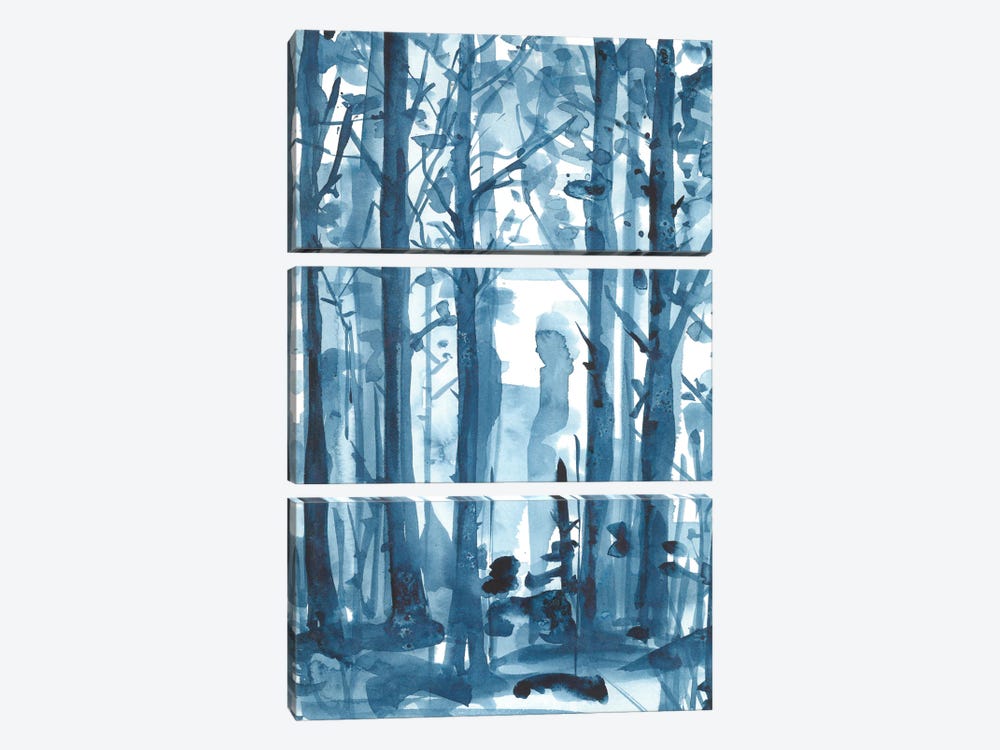Blue Foggy Forest Watercolor by Ana Ozz 3-piece Canvas Wall Art