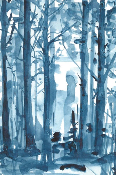 Ana Ozz: Blue Foggy Forest Watercolor by Ana Ozz