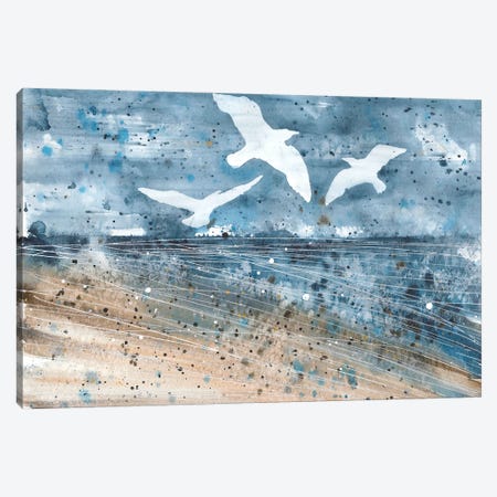 Seagulls At The Ocean Coast Watercolor Canvas Print #AOZ61} by Ana Ozz Canvas Art Print