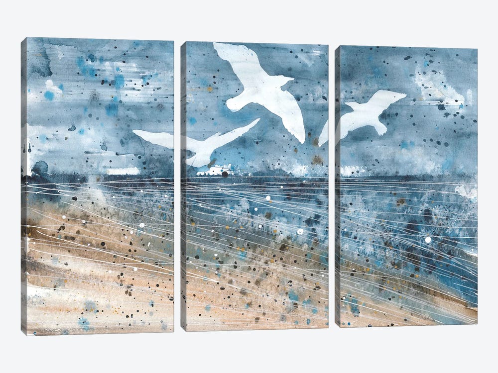 Seagulls At The Ocean Coast Watercolor by Ana Ozz 3-piece Canvas Art Print