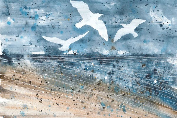 Ana Ozz: Seagulls At The Ocean Coast Watercolor by Ana Ozz