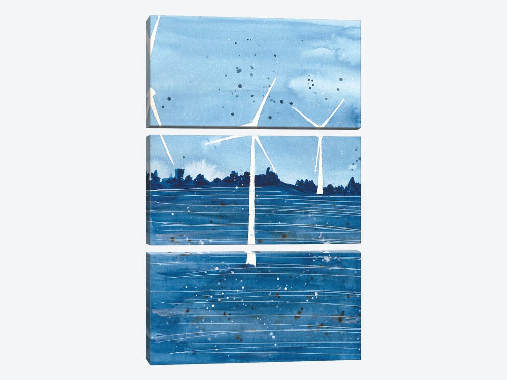 Wind Power Blue Landscape by Ana Ozz 3-piece Canvas Print