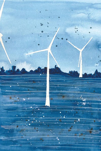 Watermills & Windmills: Wind Power Blue Landscape by Ana Ozz