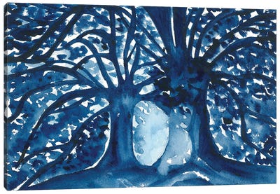 Watercolor Blue Trees Canvas Art Print - Ana Ozz