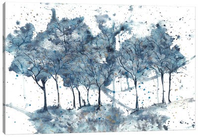 Blue Abstract Trees In A Field Canvas Art Print - Ana Ozz