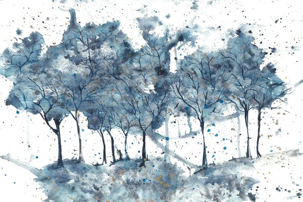 Ana Ozz: Blue Abstract Trees In A Field by Ana Ozz