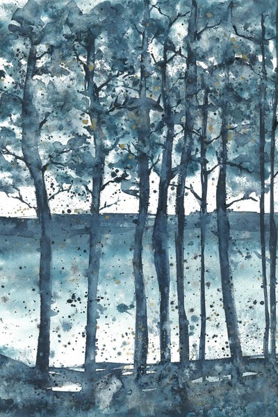 Ana Ozz: Blue Abstract Trees At Sunset by Ana Ozz