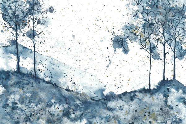 Ana Ozz: Blue Abstract Trees In Mountains by Ana Ozz