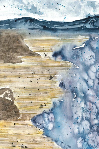 Ana Ozz: Blue Sea Landscape And Mountains by Ana Ozz