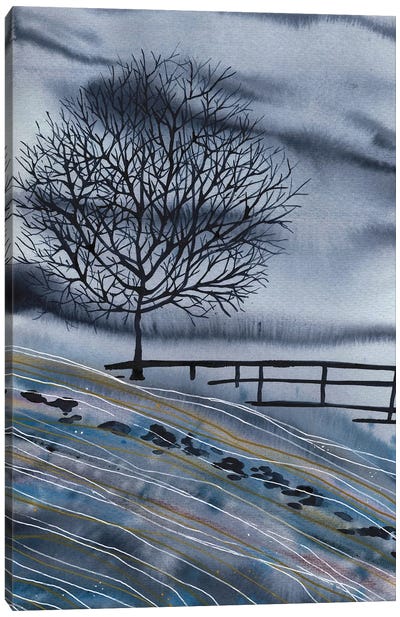 Winter Blue Landscape, Tree Canvas Art Print - Ana Ozz