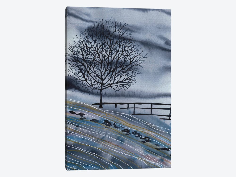 Winter Blue Landscape, Tree by Ana Ozz 1-piece Canvas Wall Art