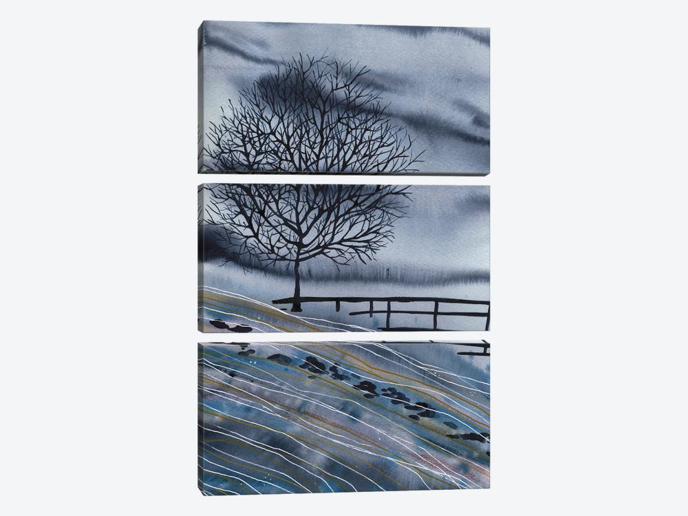 Winter Blue Landscape, Tree by Ana Ozz 3-piece Canvas Art