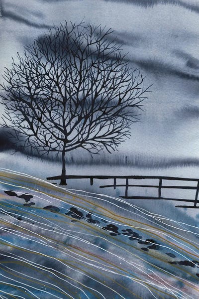 Ana Ozz: Winter Blue Landscape, Tree by Ana Ozz