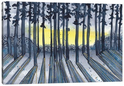 Blue Sunset In The Forest Canvas Art Print - Ana Ozz