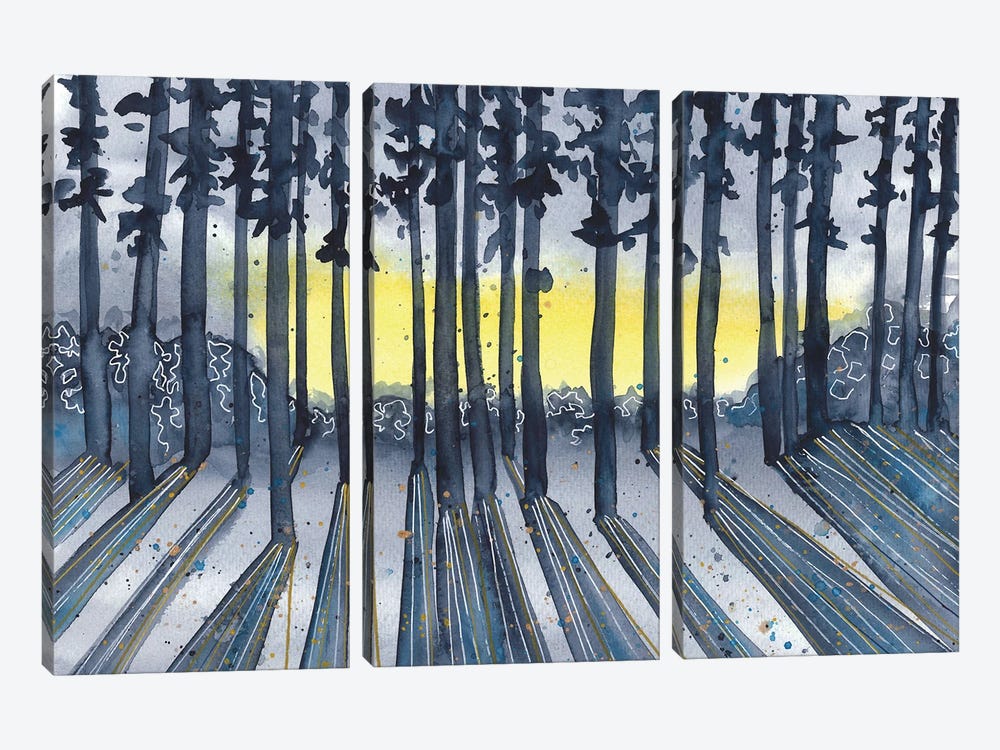 Blue Sunset In The Forest by Ana Ozz 3-piece Canvas Print