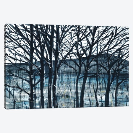 Blue Abstract Nature Landscape And Trees Canvas Print #AOZ79} by Ana Ozz Canvas Wall Art