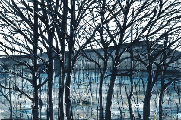 Ana Ozz: Blue Abstract Nature Landscape And Trees by Ana Ozz