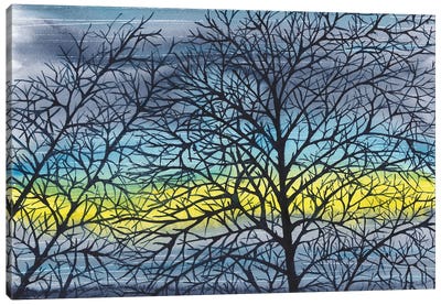 Bright Sunset, Blue Landscape Canvas Art Print - Ana Ozz