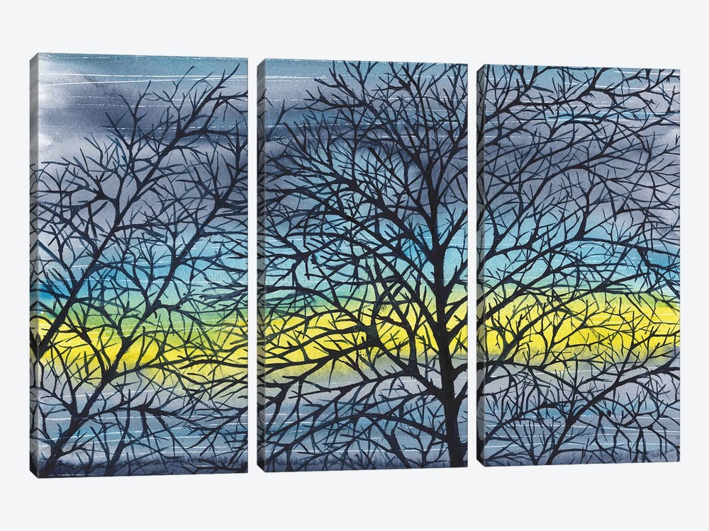 Bright Sunset, Blue Landscape by Ana Ozz 3-piece Art Print