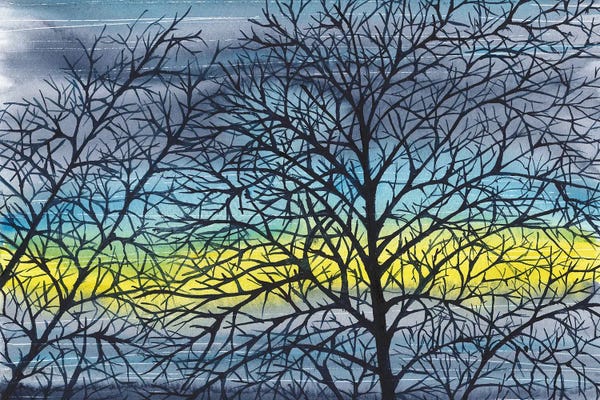 Ana Ozz: Bright Sunset, Blue Landscape by Ana Ozz
