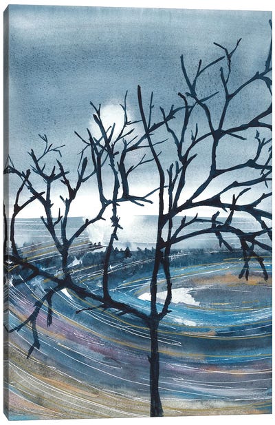 Sun Reflection In Lake, Tree Canvas Art Print - Ana Ozz