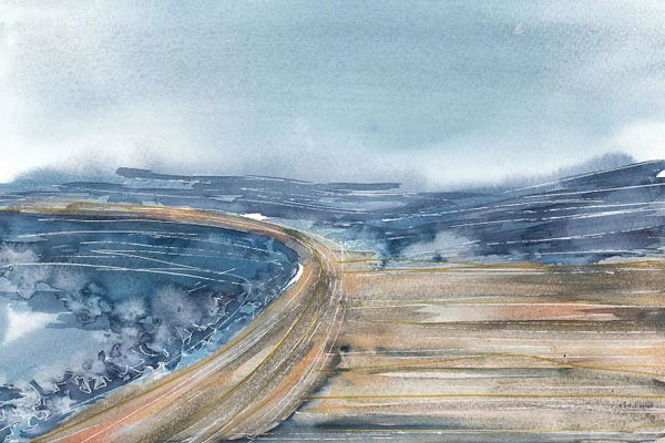 Ana Ozz: Blue Lake Coast, Blue Landscape by Ana Ozz