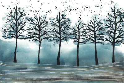 Morning Blue Forest, Watercolor Landscape by Ana Ozz canvas print