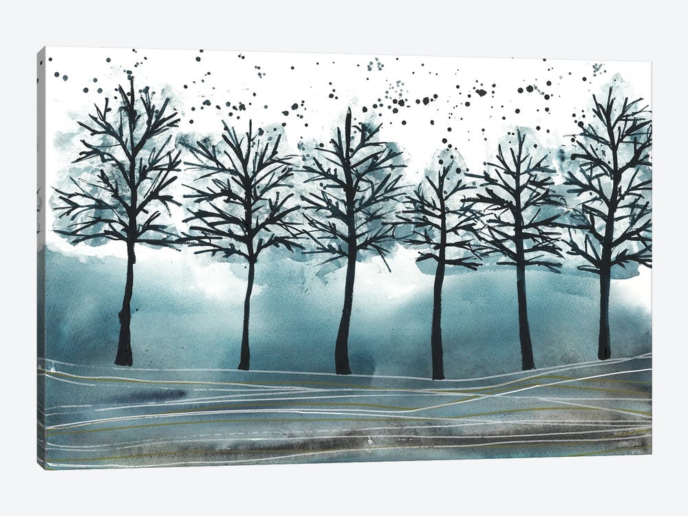Morning Blue Forest, Watercolor Landscape by Ana Ozz 1-piece Art Print